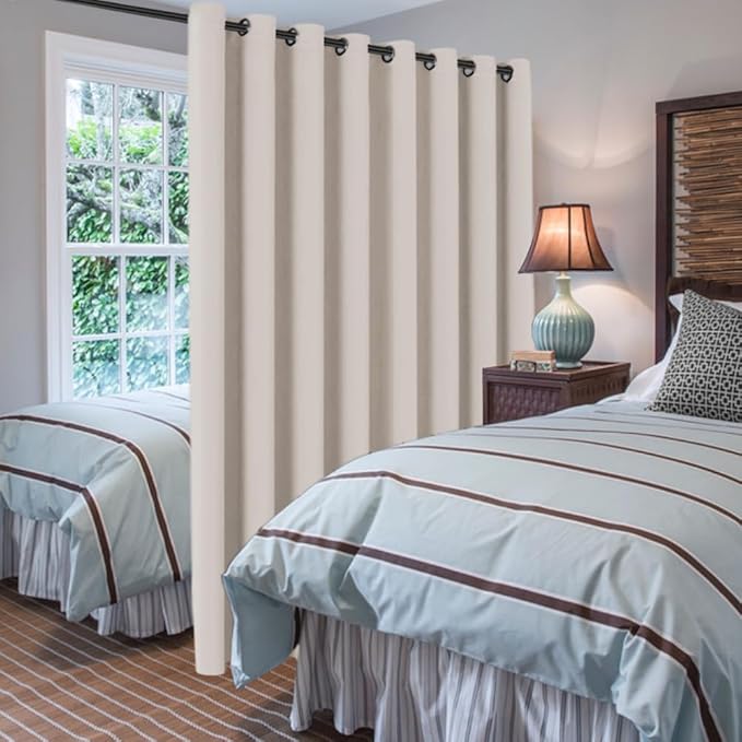 H.VERSAILTEX Blackout Patio Curtains 100 x 84 Inches for Sliding Door Extral Wide Blackout Curtain Panels Thermal Insulated Room Divider - Grommet Top, 7' Tall by 8.5' Wide - Natural
