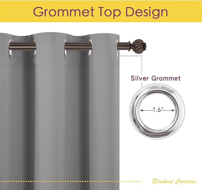 NICETOWN Blackout Window Curtains & Drapes 70" Long, 2 Panels, 34 inch, Silver Grey, Grommet Top Room Darkening Thermal Insulated for Bedroom/Living Room