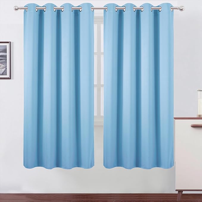 LEMOMO Blackout Curtains 66 x 72 Inch Long Sky Blue Curtains Set of 2 Panels Room Darkening Curtains for Bedroom and Living Room
