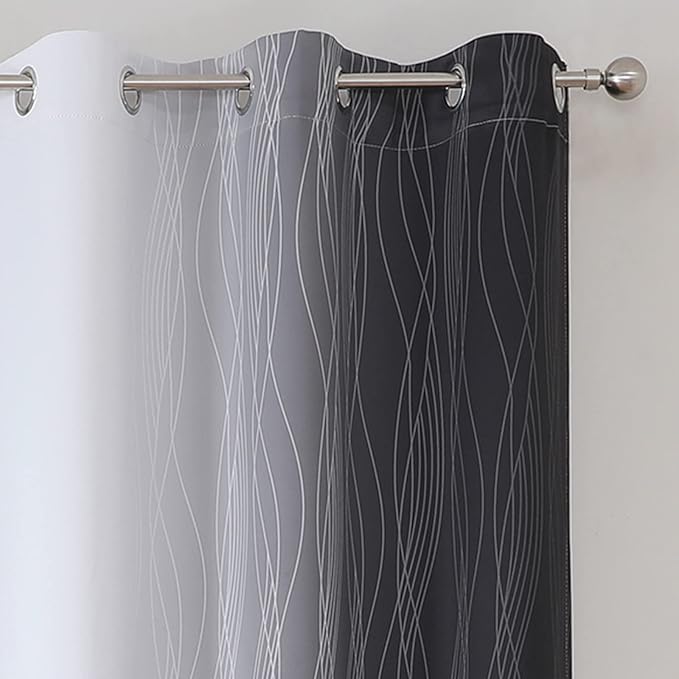 Estelar Textiler Black and Greyish White Blackout Curtains 45 Inch Length, Light Blocking Gradient Drapes for Bedroom, Thermal Insulated Grommet Ombre Curtains for Bathroom,42Wx45L,2 Panels