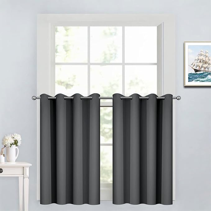 Yakamok Window Draperies Curtains Panels - Light Blocking Curtains, Grommet Top Small Drapes for Short Window/Basement(Dark Grey, 52Wx36L, 2 Panels)