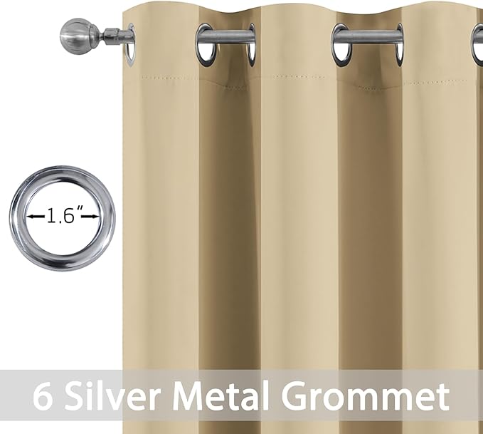 Yakamok Soft and Smooth Beige Curtains for Bedroom - Grommet Thermal Insulated Room Darkening Curtains for Living Room, Set of 2 Panels (38 x 54Inch, Beige)