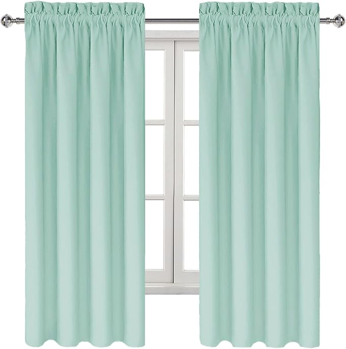 DWCN Blackout Curtains for Living Room Thermal Insulated, Energy Saving & Noise Reducing Bedroom Curtains, Mint Green, W 42x L 72 Inch, Set of 2 Rod Pocket Curtain Panels