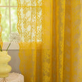 YJ YANJUN Vintage Lace Curtains 84 Inches Long-Victorian Floral Pattern Boho Mustard Yellow Sheer Curtain Panels for Living Room Bedroom,Light Filtering, Dark Gold Summer Drapes 2 Panels 52W x 84L