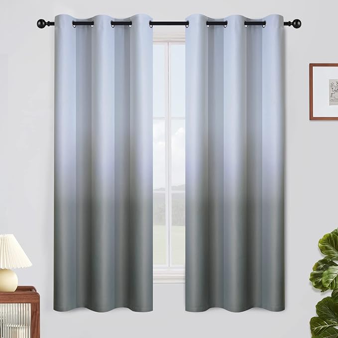 SimpleHome Ombre Curtains 42 x 63 Inch for Bedroom 2 Panels, Gradient Grey White to Grey Light Blocking Thermal Insulated Grommet Room Darkening Window Curtain/Drapes for Living Room