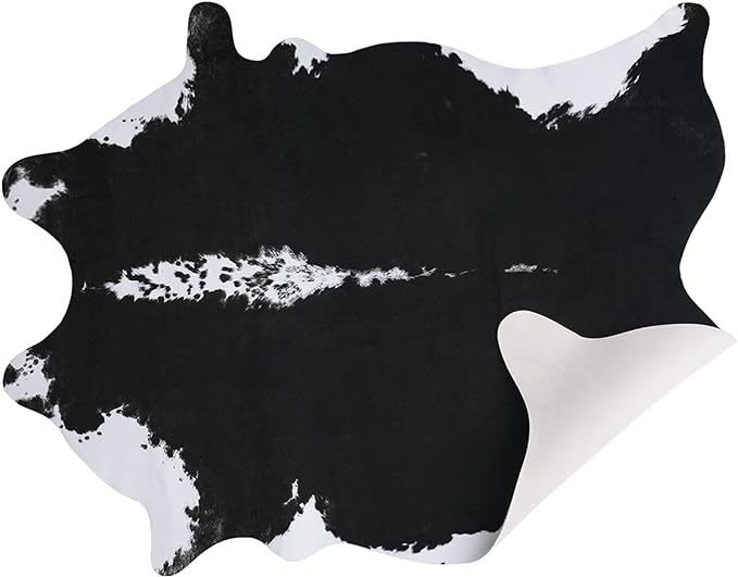 AROGAN Oversized Faux Cow Hides and Skins Rug-5.2 × 6.2 Feet Cow Print Area Rugs for Living Room Bedroom Western Rug Boho Room Decor, Animal Hide with No-Slip Backing, Black and White