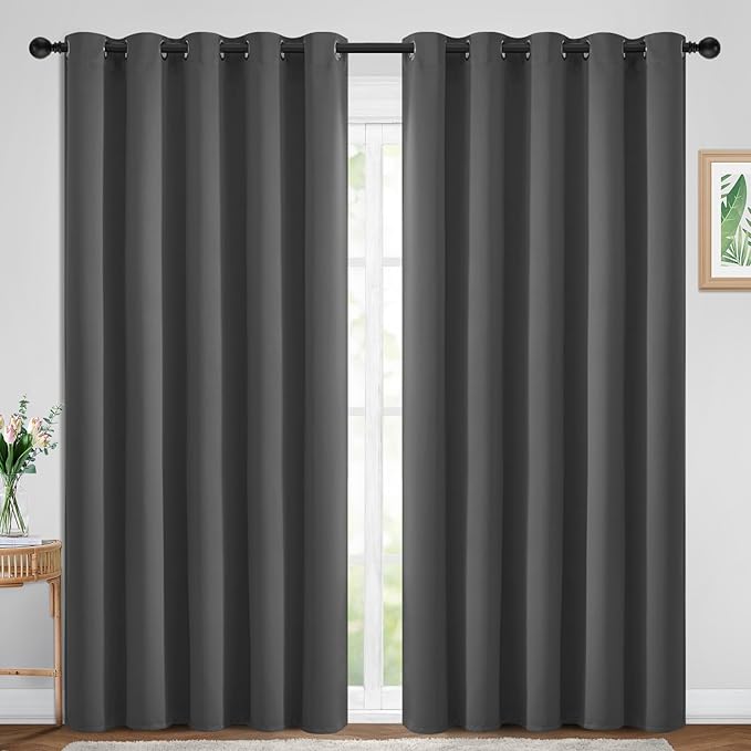 Yakamok Blackout Curtains Room Darkening Thermal Insulated Window Panels,Solid Grommet Top Drapes for Bedroom/Living Room(70Wx84L, Charcoal Grey, 2 Panels)