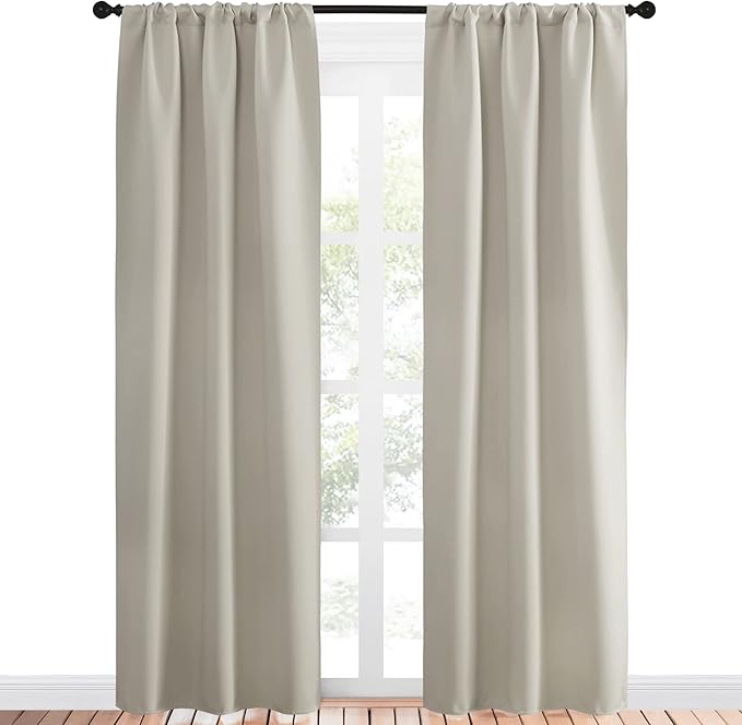 NICETOWN Blackout Curtains for Living Curtains, Room Darkening Window Curtain Panels, Easy-Care Solid Thermal Insulated Draperies/Drapes for Daughter Room (Natural, 2 Panels, 34 by 84)
