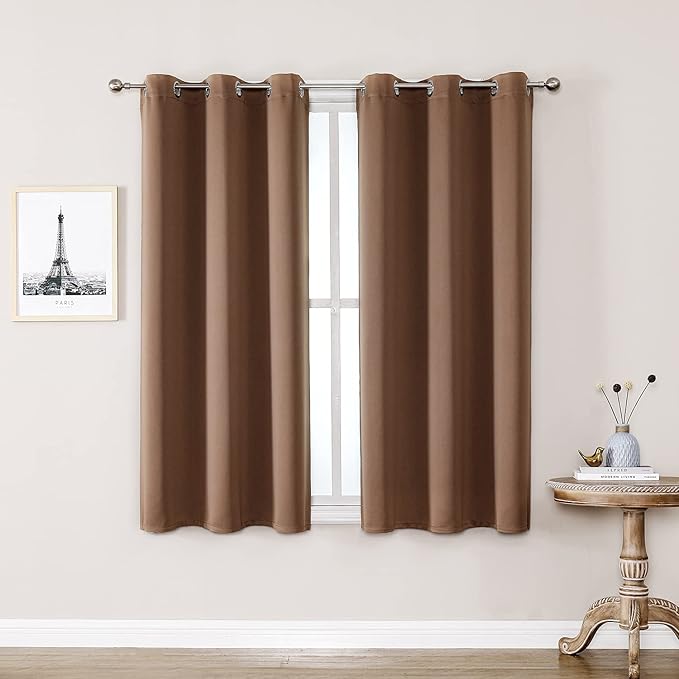 ChrisDowa Blackout Curtains 48 inches Long for Bedroom - 2 Panels Set Grommet Thermal Insulated Room Darkening Curtains for Living Room (Cappuccino, 42 x 48 Inch)