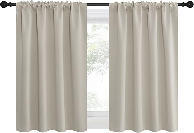 NICETOWN Blackout Curtains for Living Curtains, Room Darkening Window Curtain Panels, Easy-Care Solid Thermal Insulated Draperies/Drapes for Daughter Room (Natural, 2 Panels, 42 by 36)