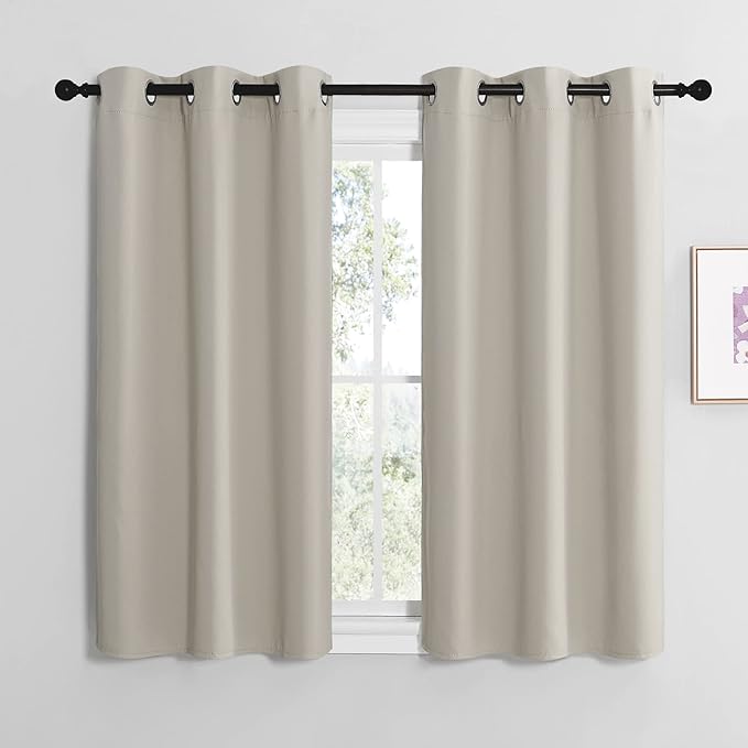 NICETOWN Kitchen Curtains for Decoration, Thermal Insulated Grommet Room Darkening Draperies/Panels for Laundry (Natural, 2 Panels, W42 x L48 inches)