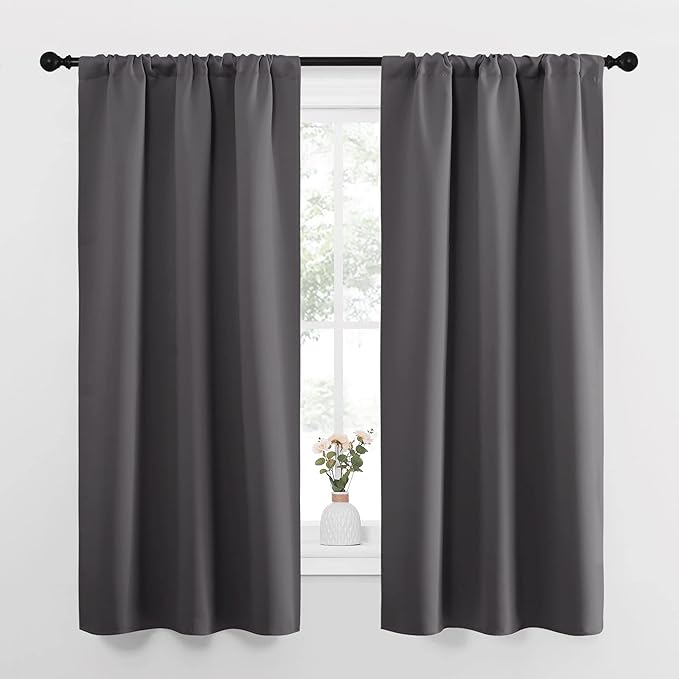 NICETOWN Grey Window Curtains for Bedroom - Home Decoration Thermal Insulated Rod Pocket Blackout Blinds & Drapes for Small Windows (Gray, 2 Panels, W34 x L63 -Inch)