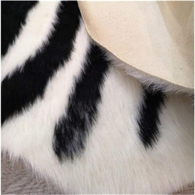 Zebra Print Rug Faux Animal Cowhide Skin Area Rug Leather Carpet Mat Small Size for Home Office Livingroom 3.1' x 3.6'
