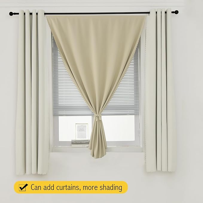 Self Adhesive Portable Blackout Curtains for Bedroom Easy to Install Window Thermal Lnsulated Kitchen Room Darkening Small Window Curtains, 47" W X 84" L, Beige, 1 Panel