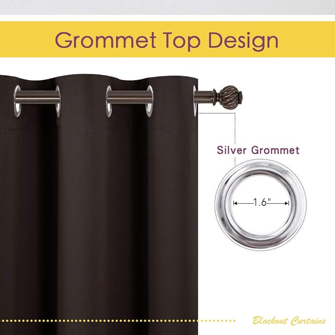 NICETOWN Blackout Curtains for Bedroom, Toffee Brown, 42 W by 80 L, Set of 2, Thermal Insulated Curtains & Drapes with Grommet Top for Living Room, Privacy Window Treatment Draperies
