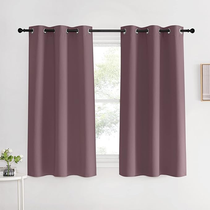 NICETOWN Kitchen Curtains, Short Curtains for Bedroom Windows, Dry Rose, 42" W by 60" L, 1 Pair, Thermal Insulated Room Darkening Curtain Panels for Girls Room, Cafe