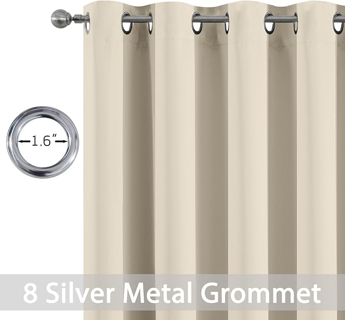 Yakamok Thermal Insulated Grommet Blackout Draperies/Drapes for Bedroom Window,Room Darkening Curtain Panels (2 Panels, W52 x L63 -Inch,Cream Beige)