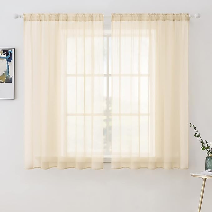 MIULEE 2 Panels Solid Color Sheer Window Curtains Elegant Window Voile Panels/Drapes/Treatment for Bedroom Living Room (54 X 54 Inches Cream Beige)