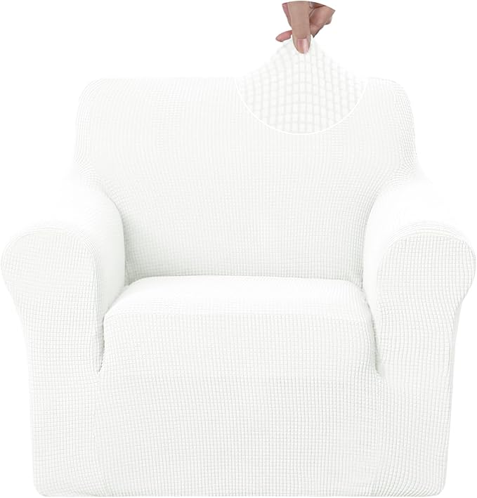 U-NICE HOME Stretch Recliner Chair Cover, Pet Friendly Armchair Slipcover Furniture Protector, Washable Couch Cover, Ivory White