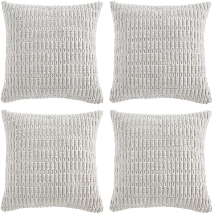 Fancy Homi 4 Packs Pure White Decorative Throw Pillow Covers 16x16 Inch for Living Room Couch Bed, Rustic Modern Farmhouse Boho Home Decor, Soft Plush Corduroy Cute Square Accent Cushion Case 40x40 cm