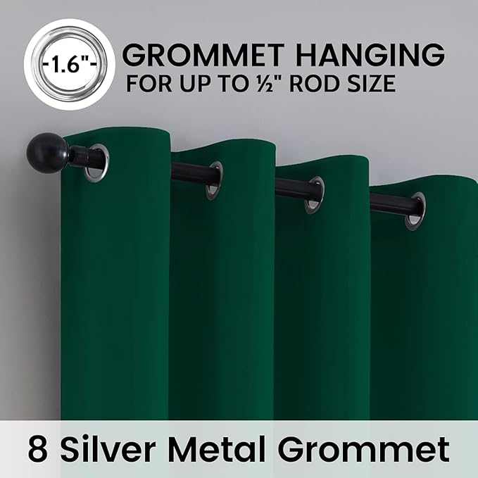 SimpleHome 100% Blackout Curtains for Bedroom,Thermal Insulated Dark Green Grommet Window Drapes Room Darkening Curtains for Living Room with Black Back,52 x 54 Inch,2 Panels