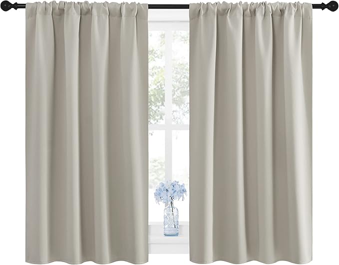 NICETOWN Blackout Curtains for Living Curtains, Room Darkening Window Curtain Panels, Easy-Care Solid Thermal Insulated Draperies/Drapes for Daughter Room (Natural, 2 Panels, 42 by 48)
