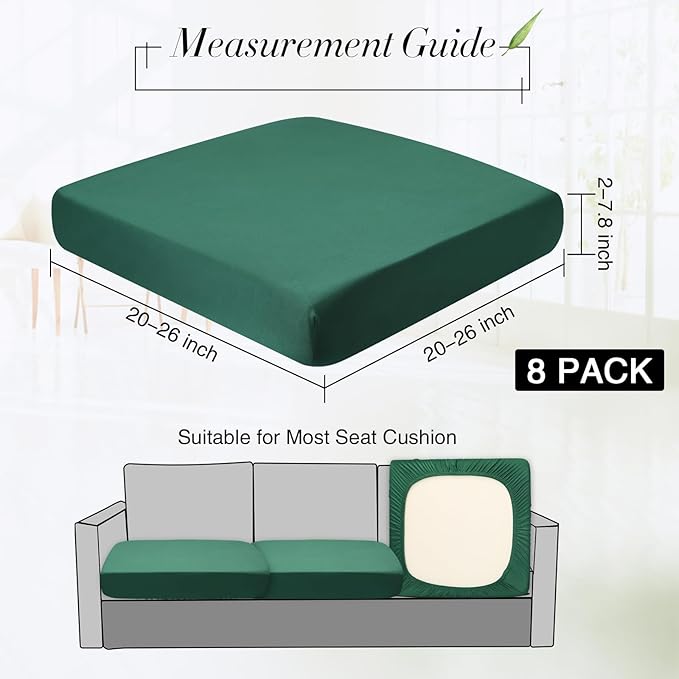 Newwiee 8Pcs Patio Cushion Covers Stretch Outdoor Cushion Cover Replacement for Patio Furniture Sofa Couch Slipcovers, Soft Flexibility Washable Furniture Protector(Waterproof Pure,Dark Green)