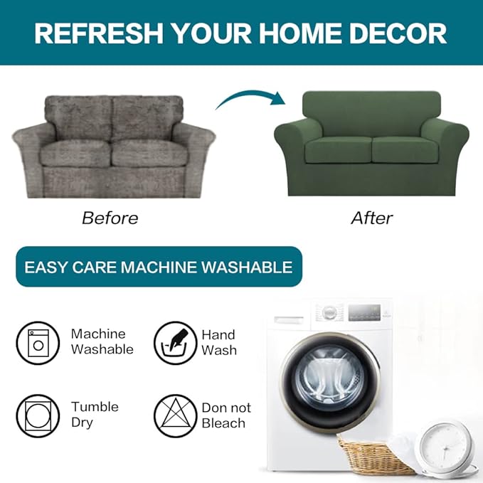 Turquoize 3 Piece Sofa Covers for 2 Cushion Couch Sofa Slipcover Soft Couch Cover for Dogs-Washable Sofa Furniture Covers with 2 Individual Cushion Covers,(Loveseat, Bronze Green)