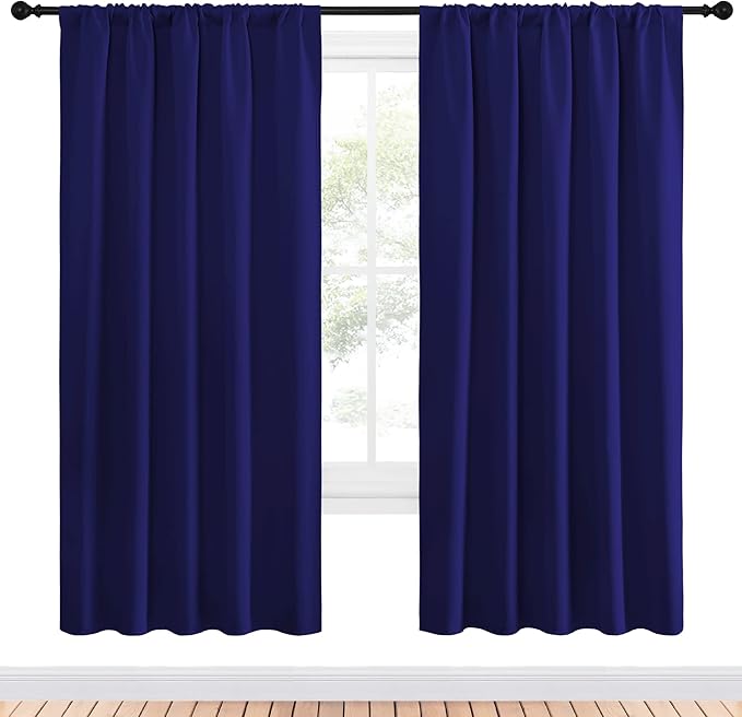 NICETOWN Bedroom Curtains Blackout Draperies - Thermal Insulated Solid Top Pocket Blackout Drapes for Kid's Room (Navy Blue, 1 Pair, 52 x 72 Inch)