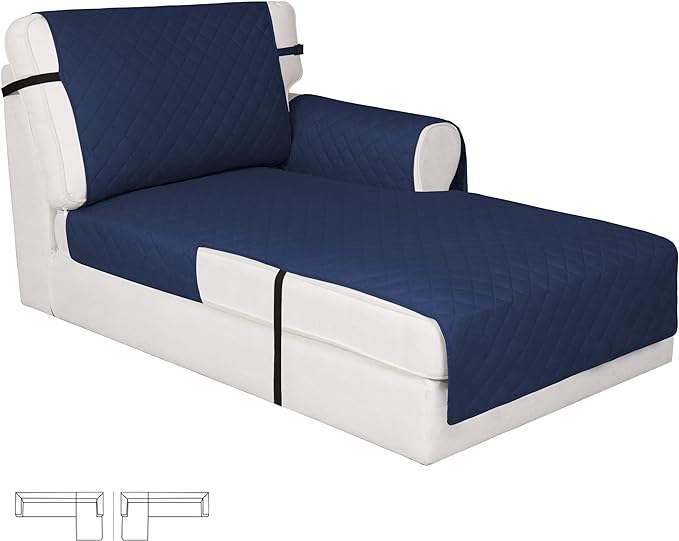Easy-Going Reversible Chaise Lounge Couch Cover Water Resistant Sofa Cover Sectional L Shaped Sofa Slipcover with Adjustable Straps Furniture Protector for Dogs (115X34 in, Navy/Navy)