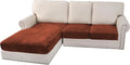 H.VERSAILTEX Velvet Stretch Sectional Couch Covers 3 Pieces Sofa Seat Cushion Covers L Shape Separate Cushion Couch Cover for Both Left/Right Sectional Couch (Large Sofa 2 Seater + 1 Chaise, Rust)