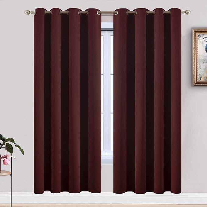 Yakamok Window Treatment Blackout Thermal Insulated Room Darkening Solid Grommet Curtains/Drapes for Bedroom Living Room (Burgundy Red,52x72-inch, 2 Panels)