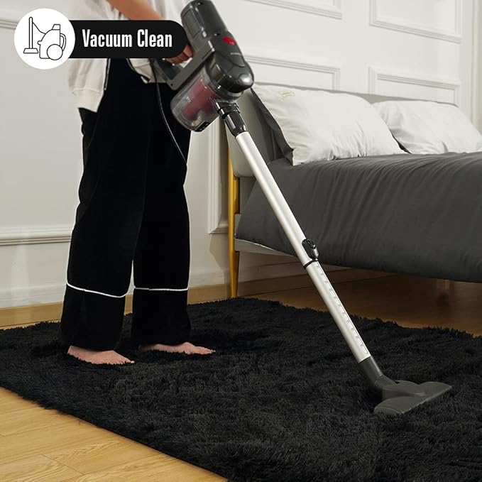 Amearea Shag Fluffy Area Rug for Bedroom Girls Living Room, Extra Soft and Fuzzy Shaggy Rugs, Non Slip, Solid Color Carpet Mat for Boys Nursery Home, Black 6x9 Feet