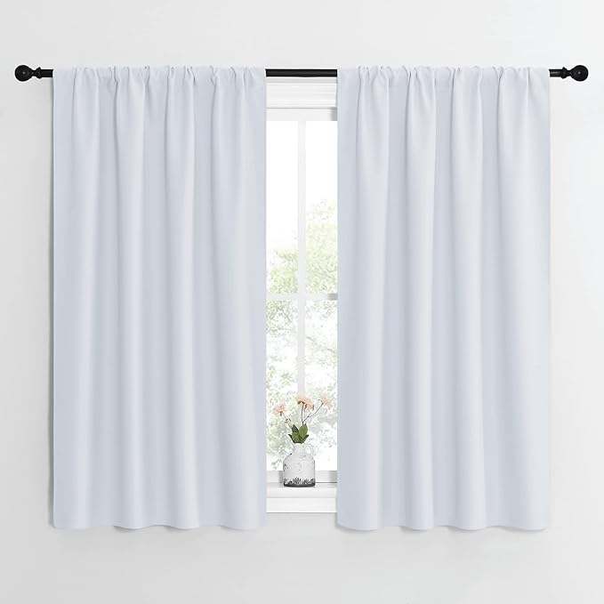 NICETOWN Greyish White Window Curtain Panels - Thermal Insulated Rod Pocket Room Darkening Curtain Sets for Bedroom (Platinum - Greyish White, 2 Panels, 42 by 54)