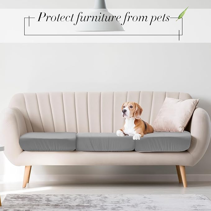Newwiee 8Pcs Patio Cushion Covers Stretch Outdoor Cushion Cover Replacement for Patio Furniture Sofa Couch Slipcovers, Soft Flexibility Washable Furniture Protector(Waterproof Pure,Light Grey)