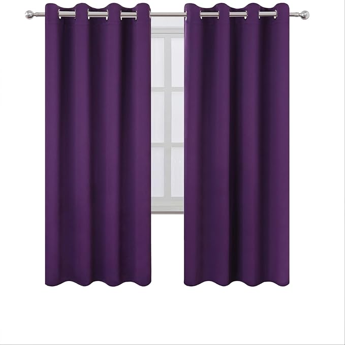LEMOMO Blackout Curtains 66 x 72 Inch Long Purple Curtains Set of 2 Panels Room Darkening Curtains for Bedroom and Living Room