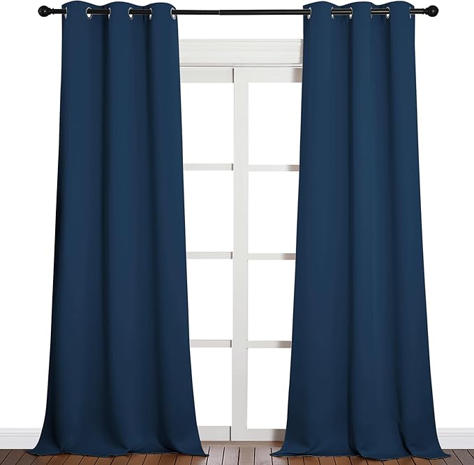NICETOWN Patio Blackout Curtains - Glass Door Drapes, Privacy Panel for Bedroom, Living & Dining Room (Moroccan Blue, 42 x 95 Inches, 1 Pair)