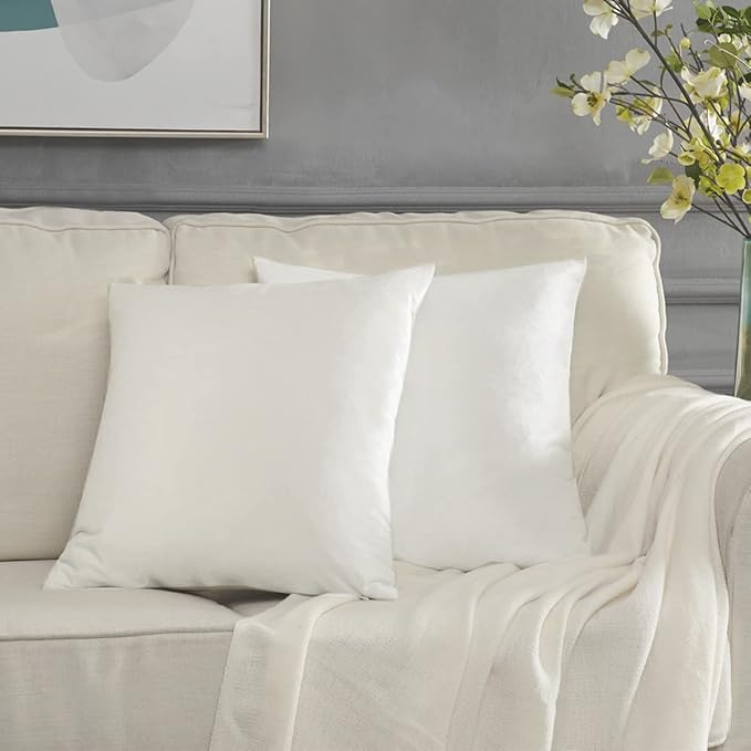 GIGIZAZA Decorative Throw Pillow Covers 16x16,Set of 2 White Square Couch Pillow Covers,Velvet Sofa Boho Cushion Pillows