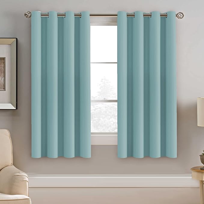 H.VERSAILTEX Blackout Curtain for Living Room Thermal Insulated Window Treatment Curtain Extra Long 63 inch Length Energy Saving Solid Grommet Top Blackout Drape, One Panel, Mineral Blue, 52"W x 63"L