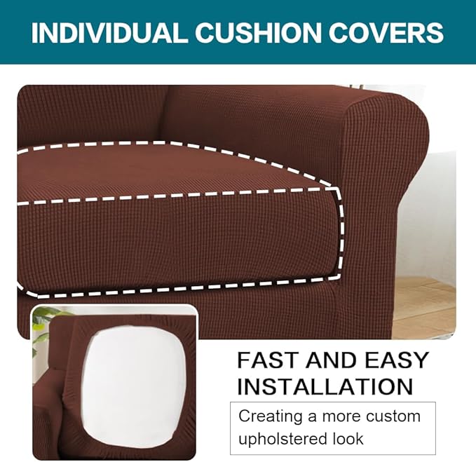 Turquoize 2 Piece Chair Covers Armchair Slipcovers for Living Room Armchair Sofa Cover with Individual Cushion Covers Feature Jacquard Fabric (Chair, Burnt Brick)