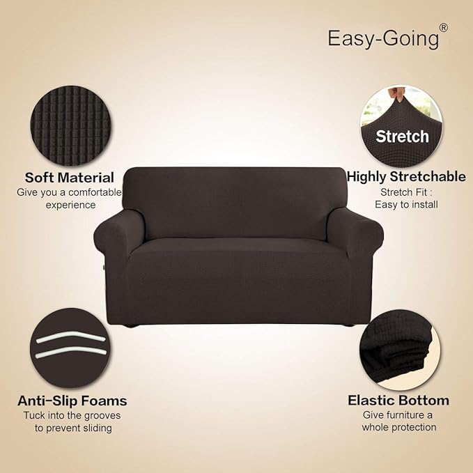 Easy-Going Stretch Oversized Sofa Slipcover 1-Piece Sofa Cover Furniture Protector Couch Soft with Elastic Bottom for Kids, Polyester Spandex Jacquard Fabric Small Checks Chocolate