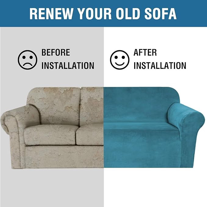 H.VERSAILTEX Stretch Velvet Armchair Cover Couch Covers 1 Cushion Chair Slipcover for Living Room Furniture Cover Crafted from Thick Comfy Rich Velour (Chair 31"-49", Peacock Blue)