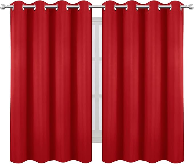 LEMOMO Blackout Curtains 66 x 54 Inch Long Bright Red Curtains Set of 2 Panels Room Darkening Curtains for Bedroom and Living Room