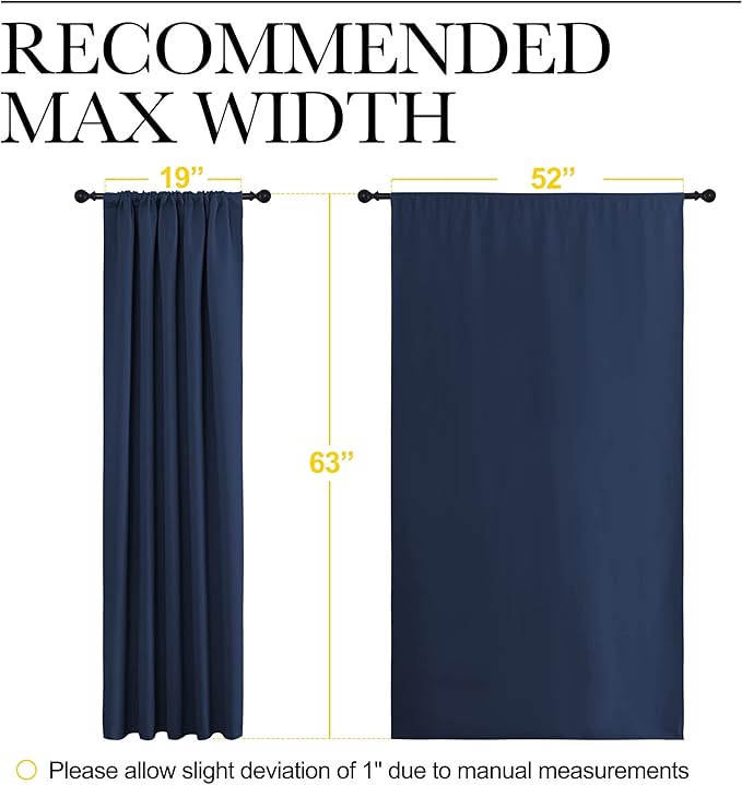 NICETOWN Navy Curtains Blackout Draperies - Modern Design Thermal Insulated Rod Pocket Blackout Drapes for Kid's Bedroom, Window Covering (1 Pair, 52 x 63 inches)