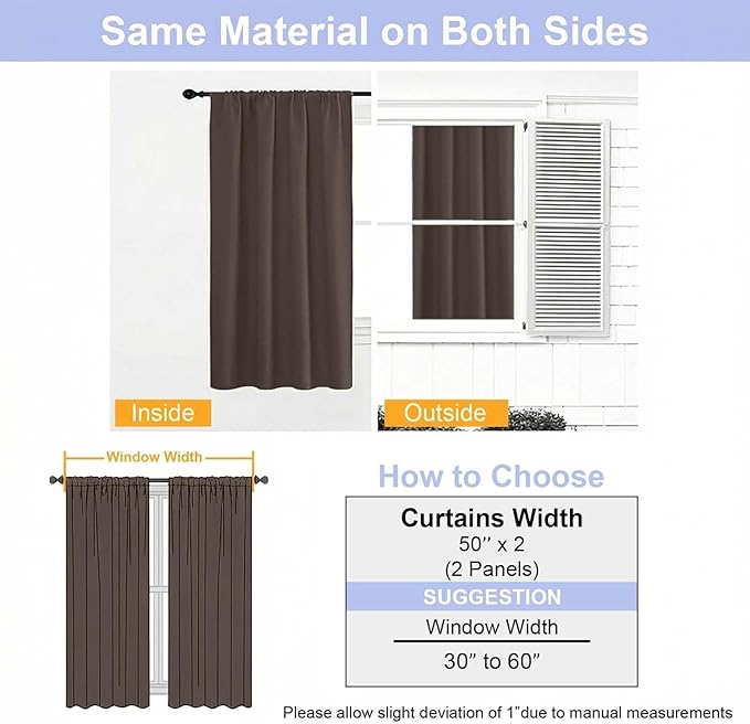 Simplebrand Ava Chocolate Blackout Curtains for Bedroom 90 Inches Long 2 Panels Set, Solid Privacy Energy Saving Living Room Window Treatment Curtains Blackout Drapes, W50 x L90 Inch, Chocolate
