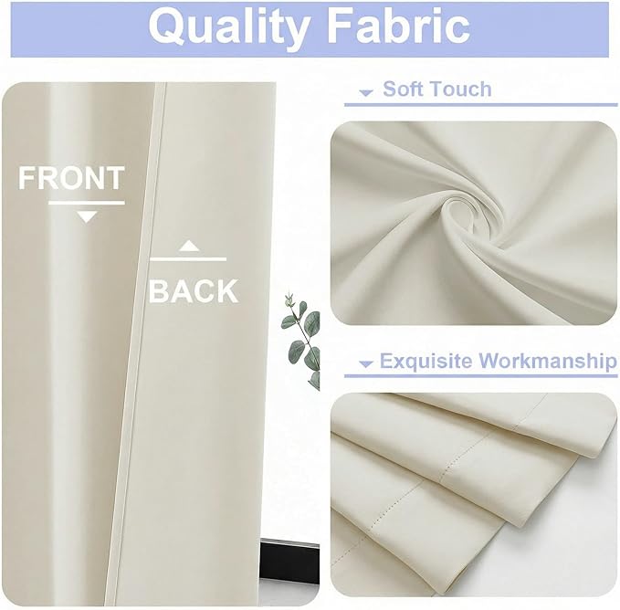 Simplebrand Ava Ivory Light Filtering Curtains for Bedroom 96 Inches Long 2 Panels, Solid Thermal Insulated, Energy Saving Nursery Window Treatment Curtains Light Filtering, W40 x L96 Inch, Ivory