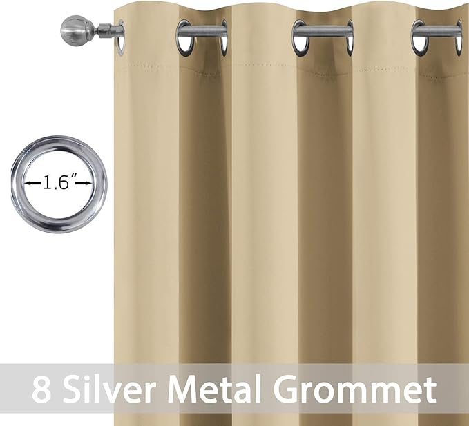 Yakamok Curtains 63 Inch Length Room Darkening Thermal Insulated Window Treatment Curtain Drapes with Grommet for Living Room(2 Panels,52Wx63L, Beige)