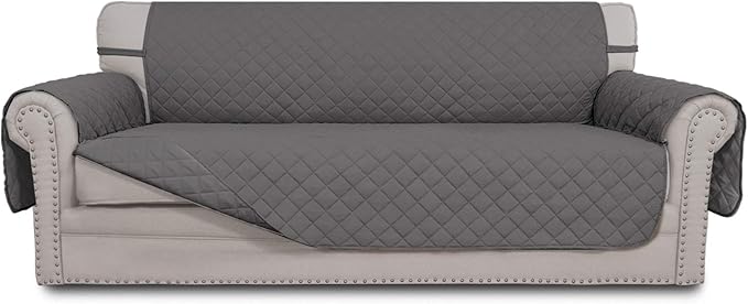 Easy-Going 4 Seater Sofa Slipcover Reversible Sofa Cover Water Resistant Couch Cover with Foam Sticks Elastic Straps Furniture Protector for Pets Children Dog Cat (XX-Large, Gray/Gray)