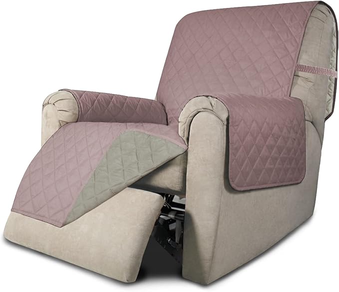 Easy-Going Recliner Chair Slipcover Reversible Sofa Cover Water Resistant Couch Cover Furniture Protector with Elastic Straps for Pets Dog (Recliner 22 inch, Pink/Beige)