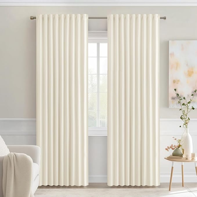 MIULEE Birch Back Tab Blackout Curtains 84 Inch Length 2 Panels Set for Living Room Bedroom Privacy, Rod Pocket/Pinch Pleat Thermal Insulated Room Darkening Pleated Light Blocking Drapes